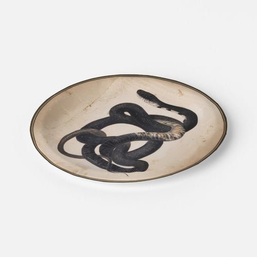 Black Snake antique snake Halloween paper plate, angled view