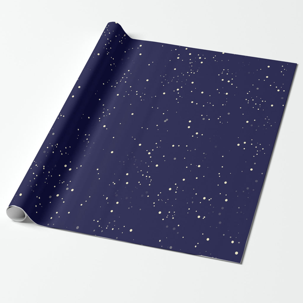 Noël La Nuit Étoilée table runner partly unrolled — deep navy scattered with stars