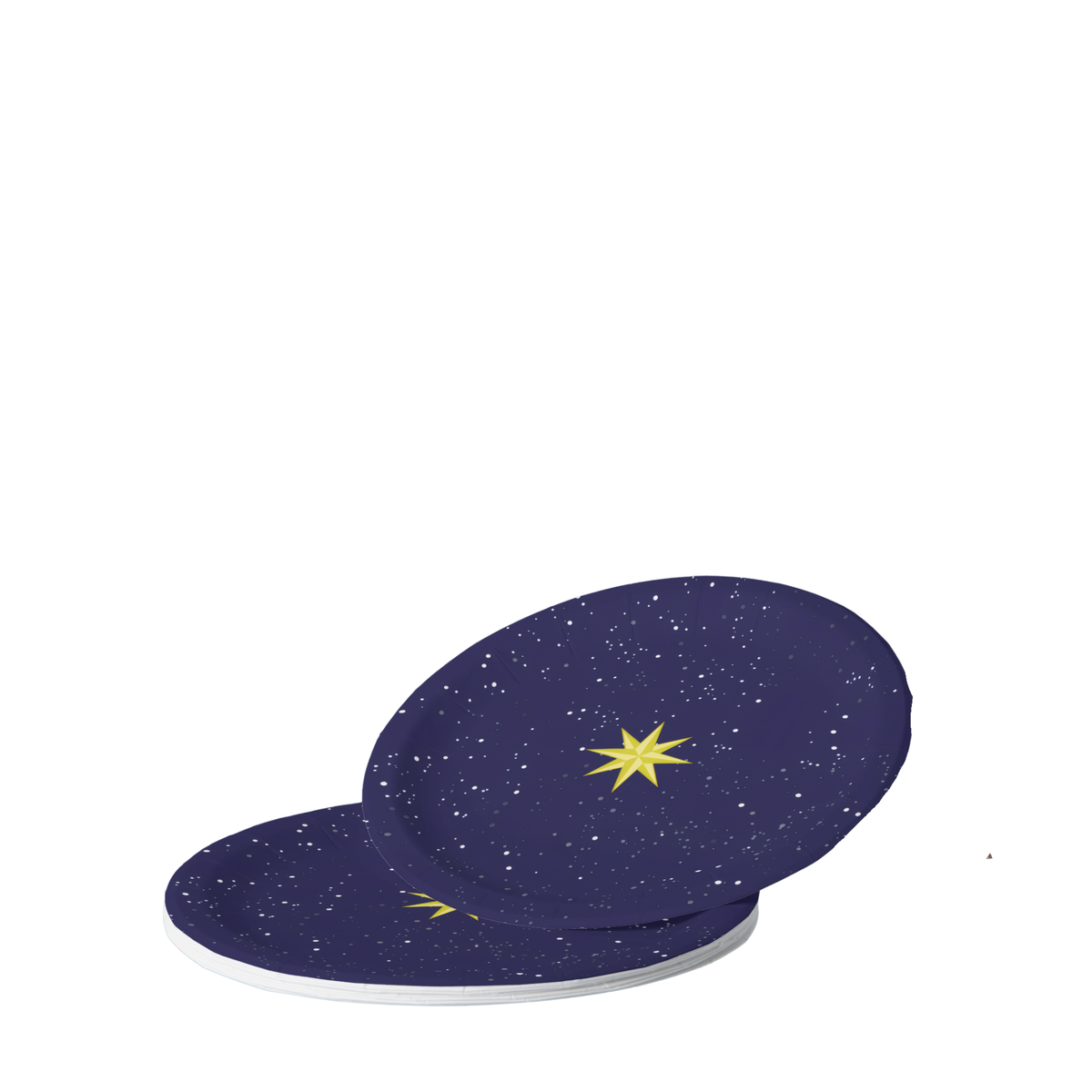 Noël L'Étoile salad plates on a set table — gold star on starry navy