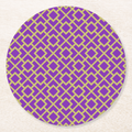 La Chinoiserie Violet Fretwork paper coaster, violet lattice on chartreuse