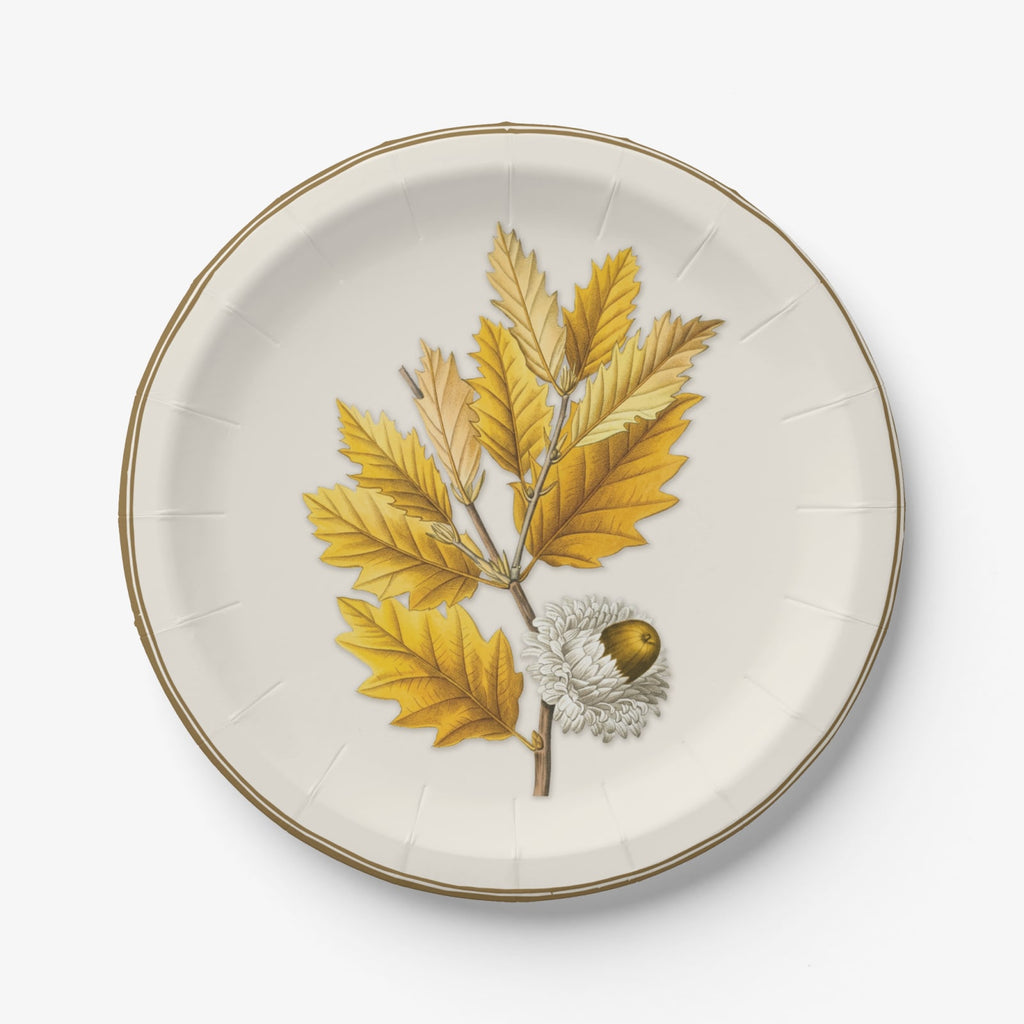 Golden oak leaves paper plate