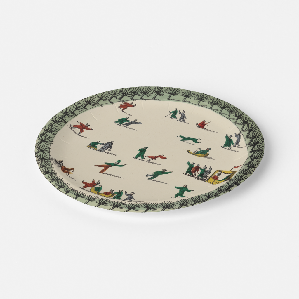 Noël La Patinoire 7-inch paper plate, angled view