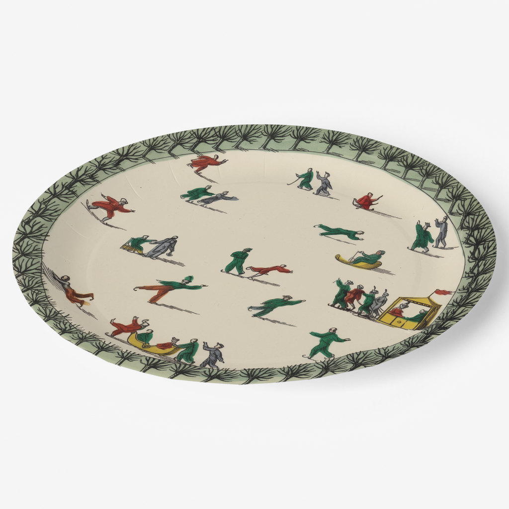 Noël La Patinoire 9-inch paper plate, angled view