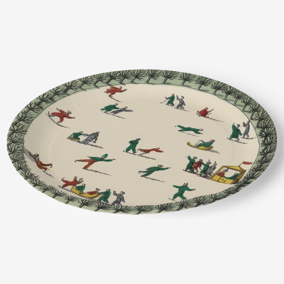 Noël La Patinoire 9-inch paper plate, angled view