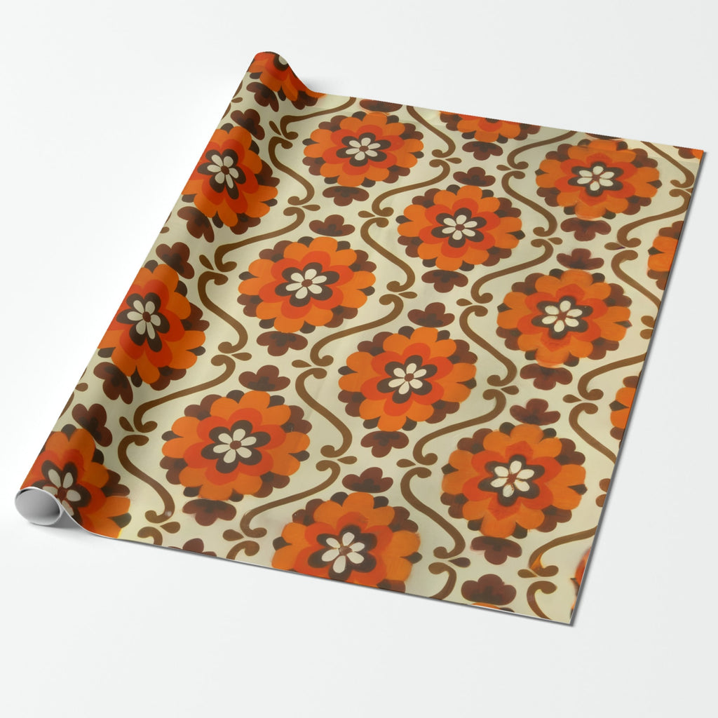 Flower Power paper table runner, unrolled on a table