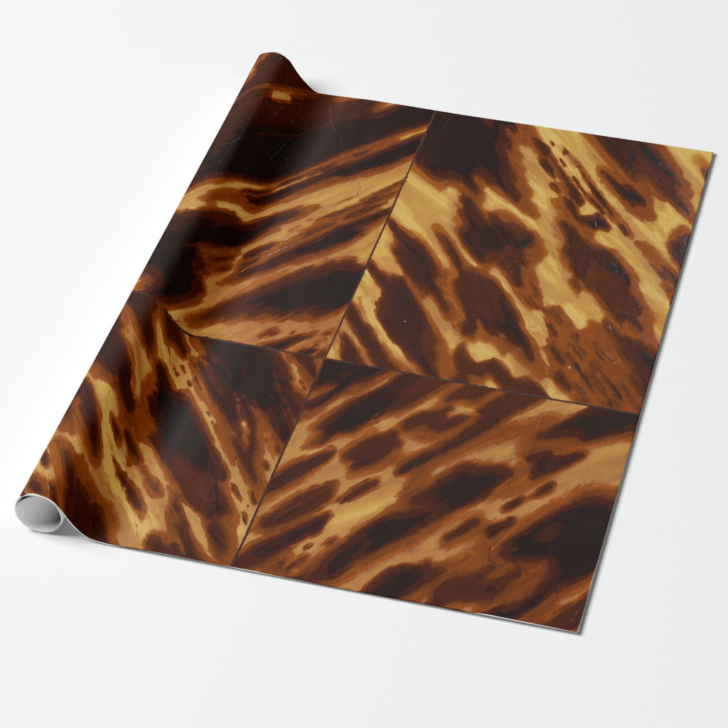 Tortoiseshell paper table runner, unrolled on a table