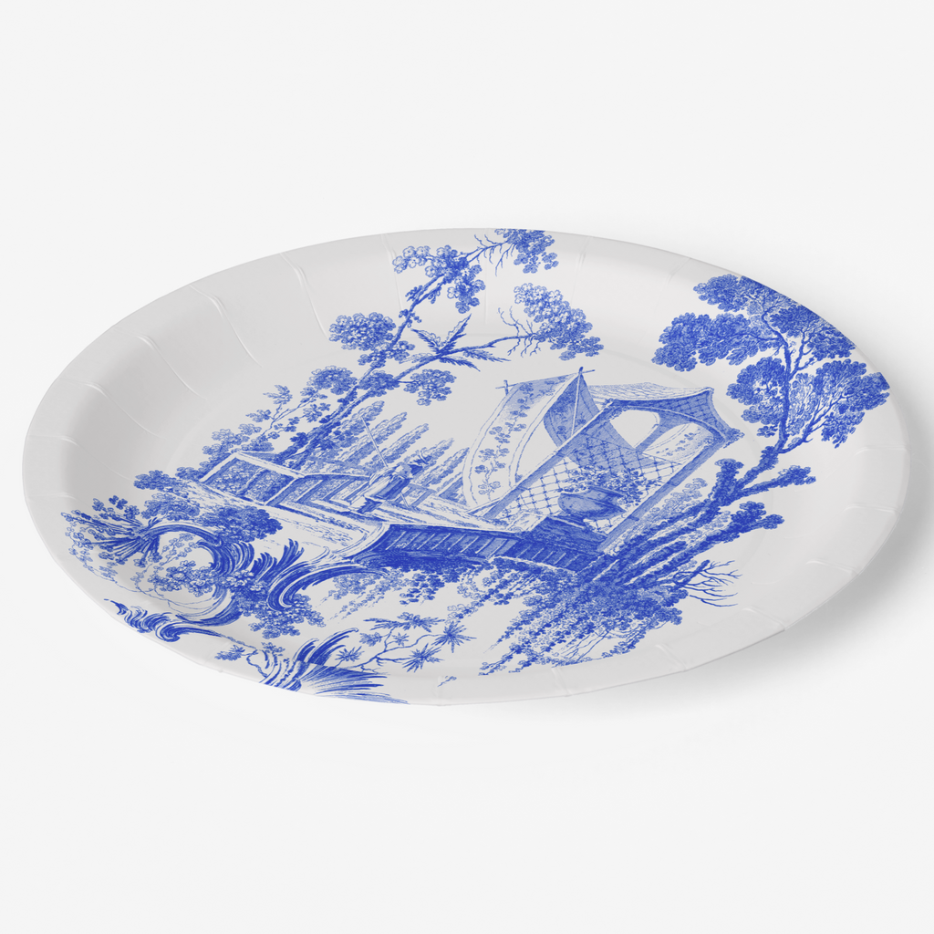 Vintage Voyagers France Blue & White Toile French Pastoral Paper Party Plates