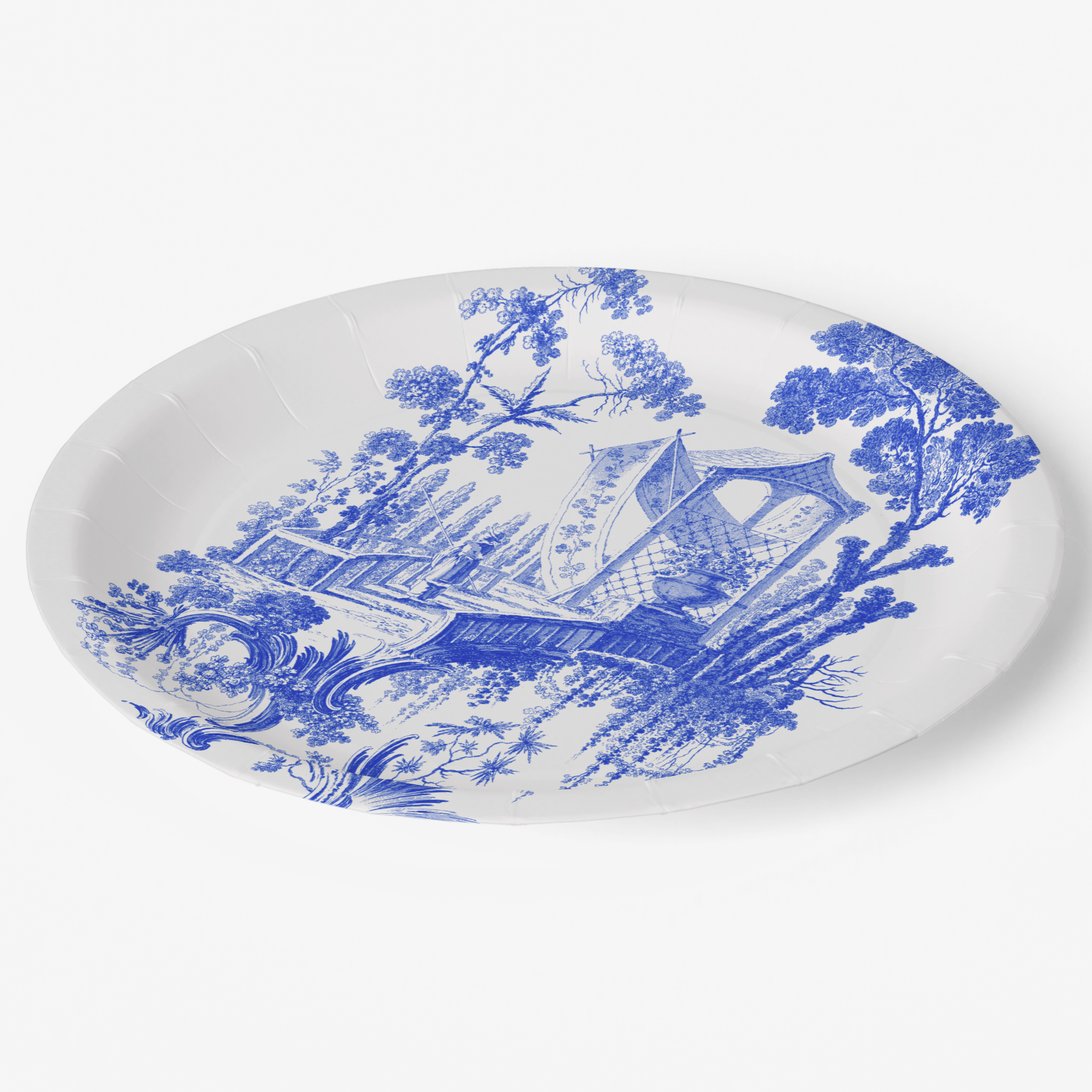 Vintage Voyagers France Blue & White Toile French Pastoral Paper Party Plates