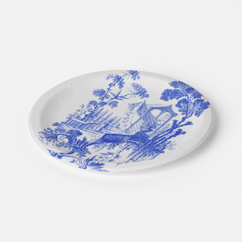 Vintage Voyagers France Blue & White Toile French Pastoral Paper Party Plates