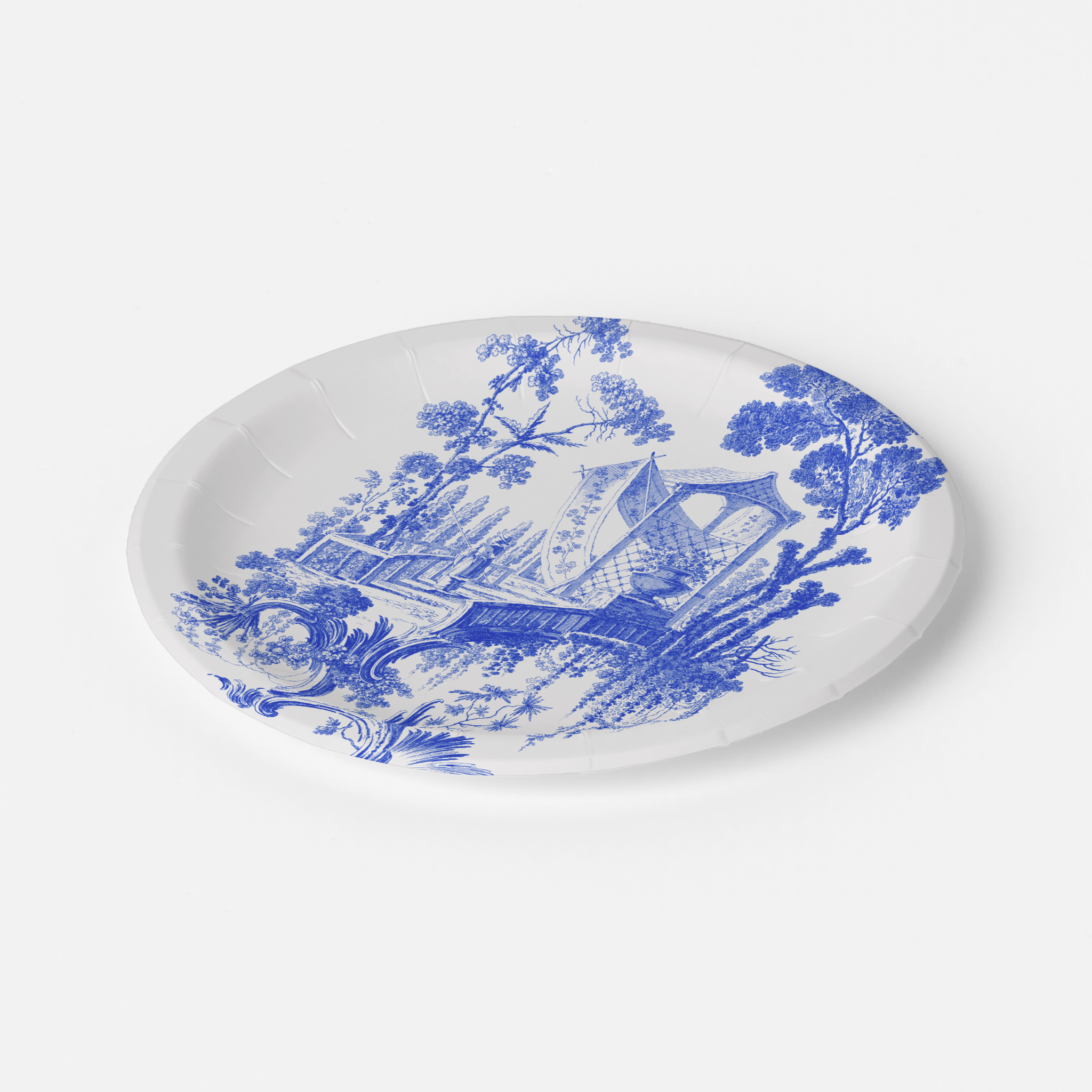 Vintage Voyagers France Blue & White Toile French Pastoral Paper Party Plates