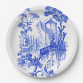 Vintage Voyagers France Blue & White Toile French Pastoral Paper Party Plates