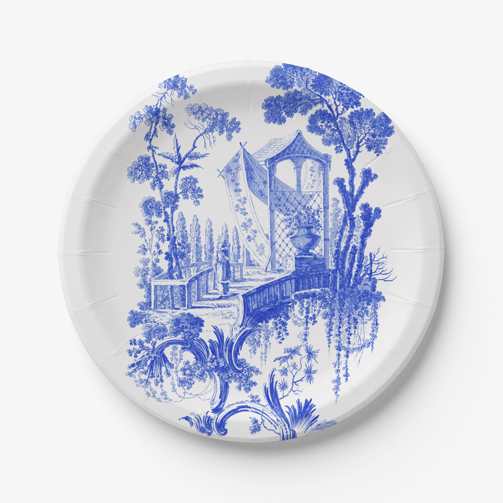 Vintage Voyagers France Blue & White Toile French Pastoral Paper Party Plates
