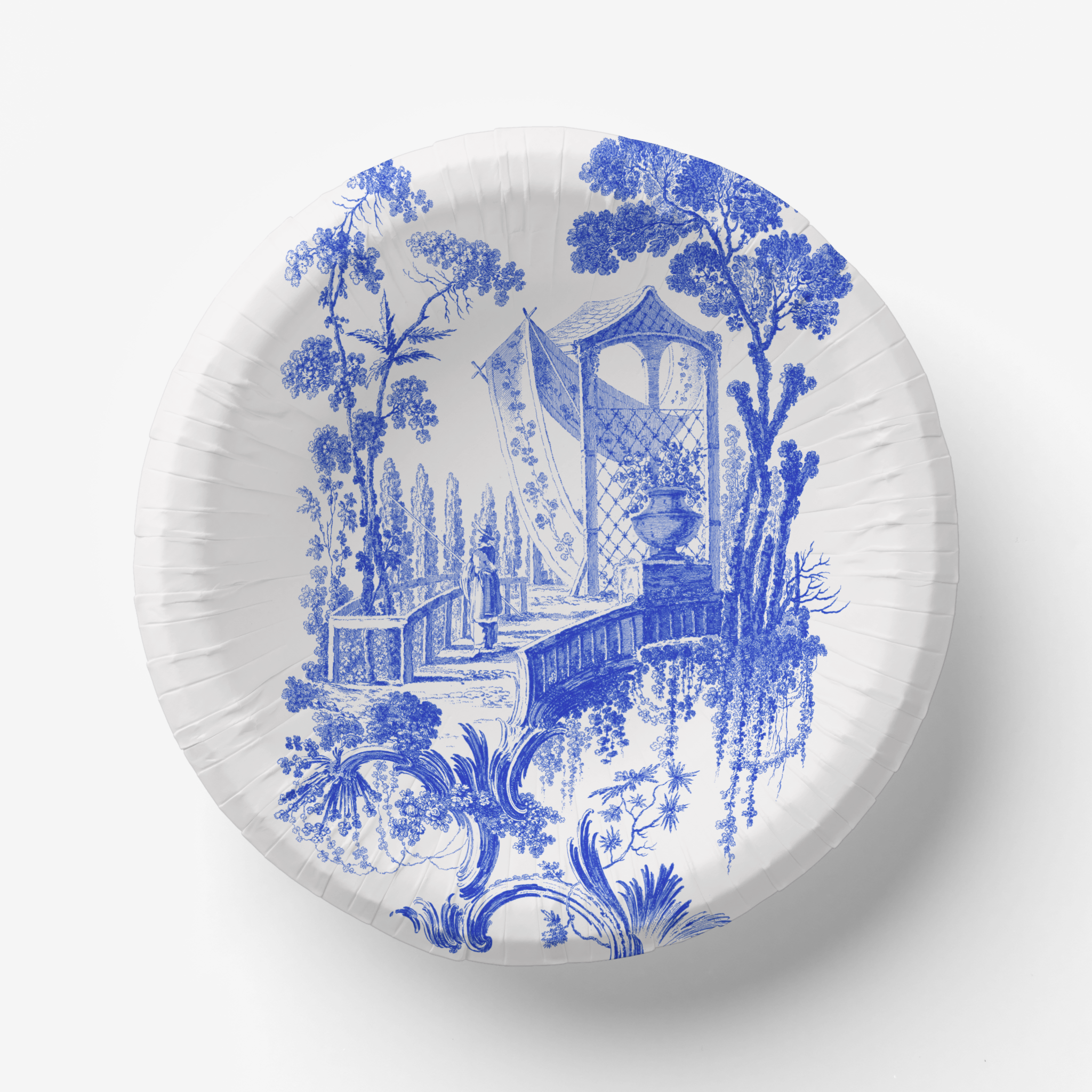 Vintage Voyagers France Blue & White Toile French Pastoral Paper Party Plates