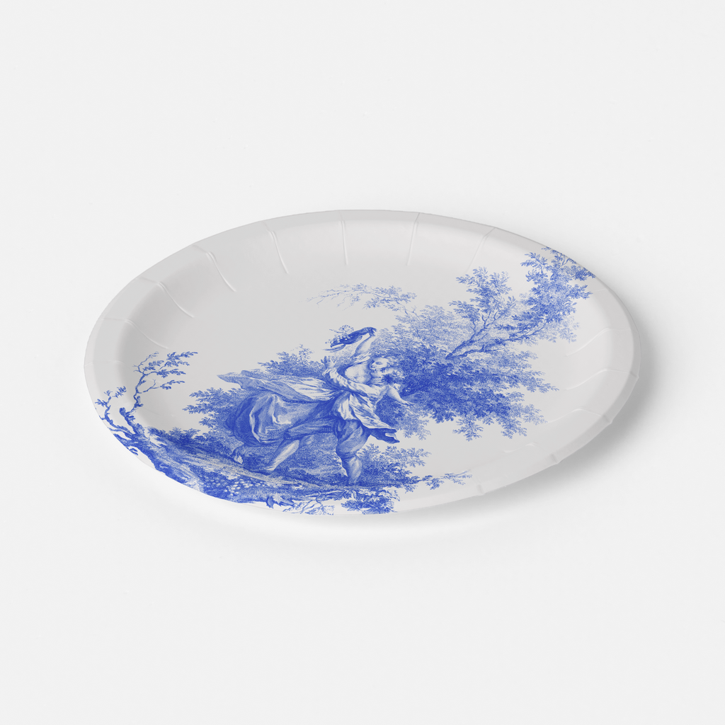 Vintage Voyagers France Blue & White Toile French Pastoral Paper Party Plates