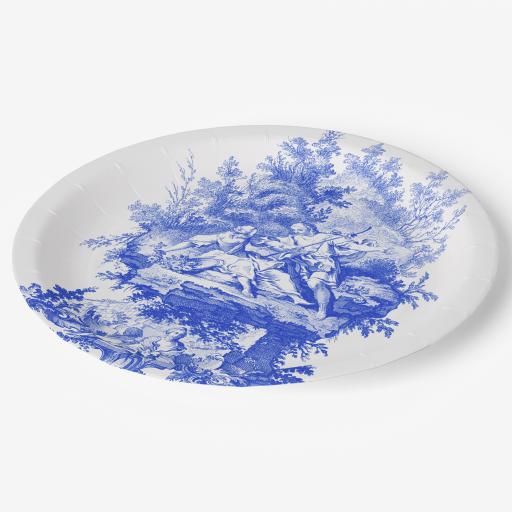 Vintage Voyagers France Blue & White Toile French Pastoral Paper Party Plates