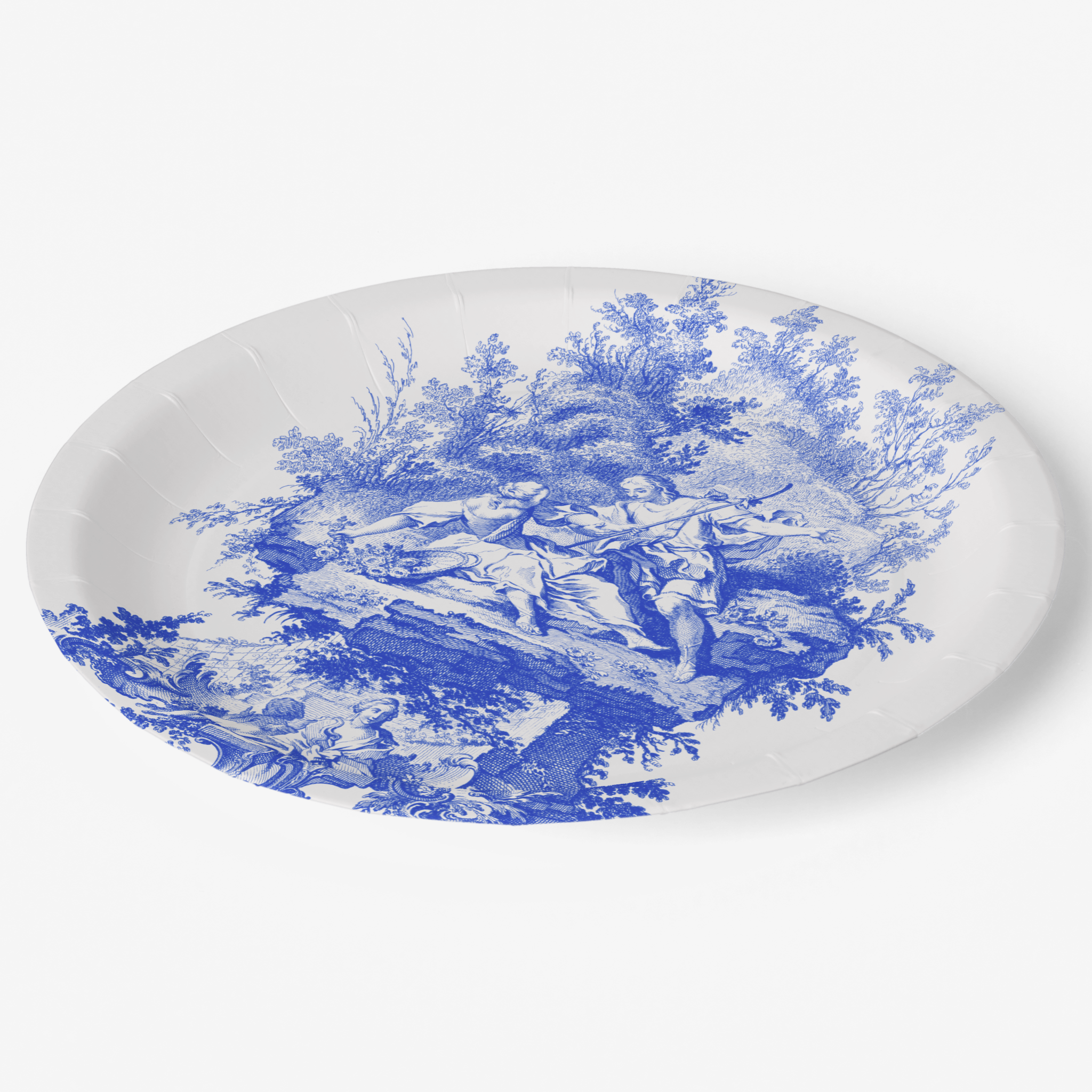 Vintage Voyagers France Blue & White Toile French Pastoral Paper Party Plates