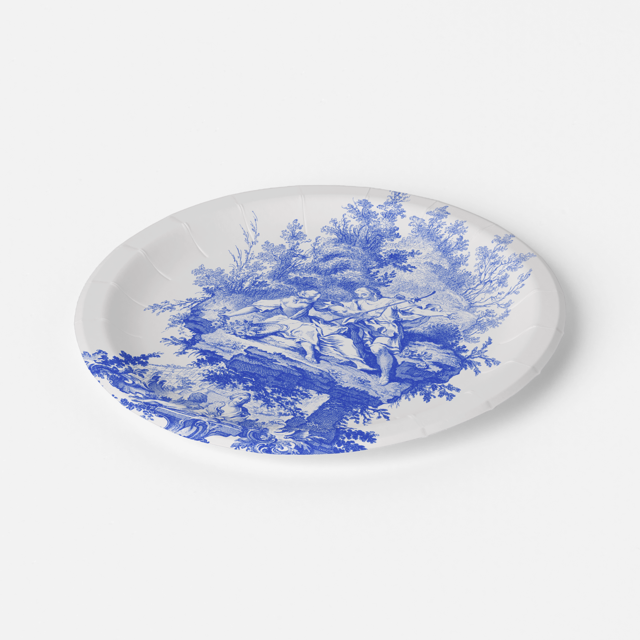 Vintage Voyagers France Blue & White Toile French Pastoral Paper Party Plates
