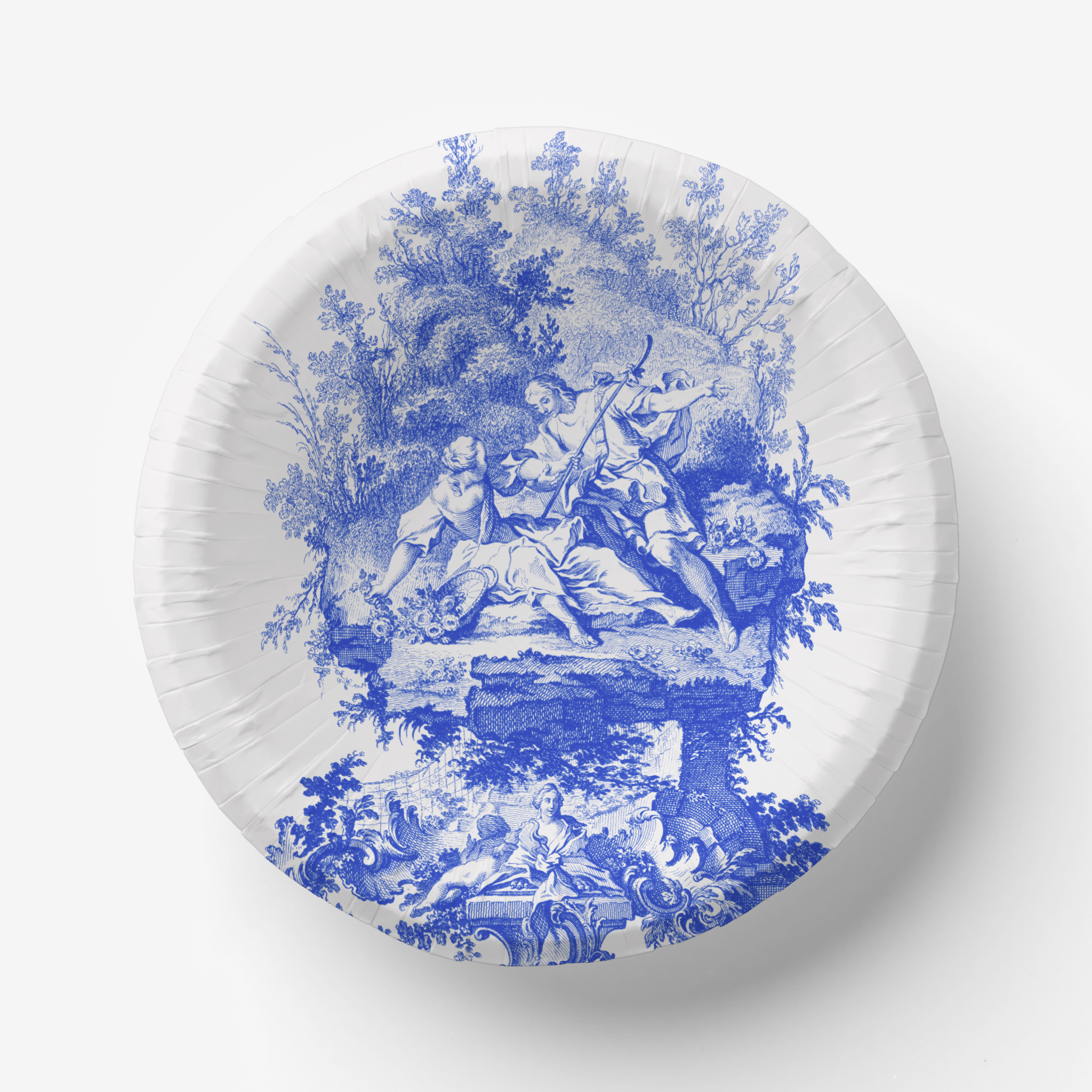 Vintage Voyagers France Blue & White Toile French Pastoral Paper Party Plates