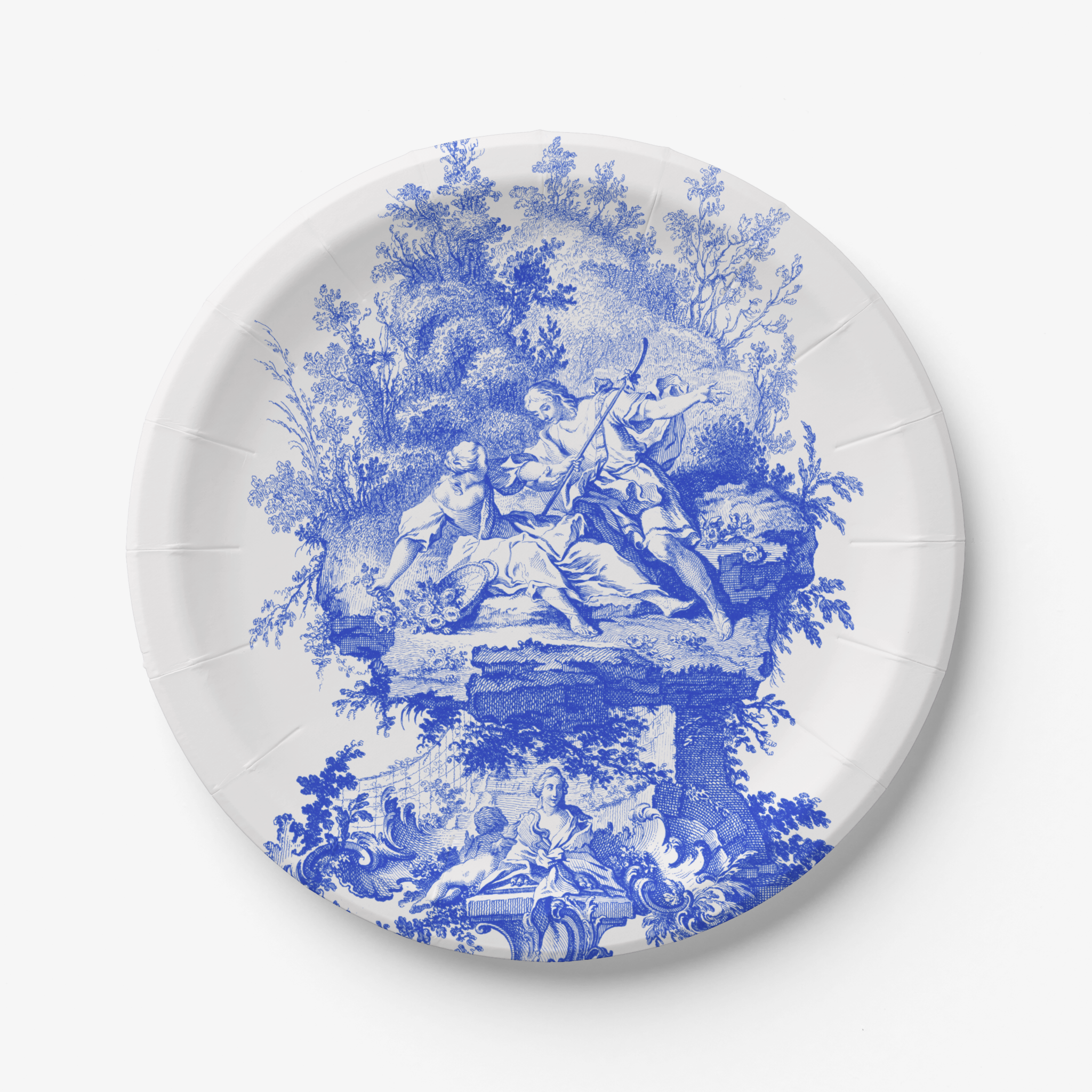 Vintage Voyagers France Blue & White Toile French Pastoral Paper Party Plates