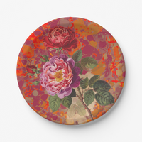 Les Fleurs Crimson botanical floral paper plate