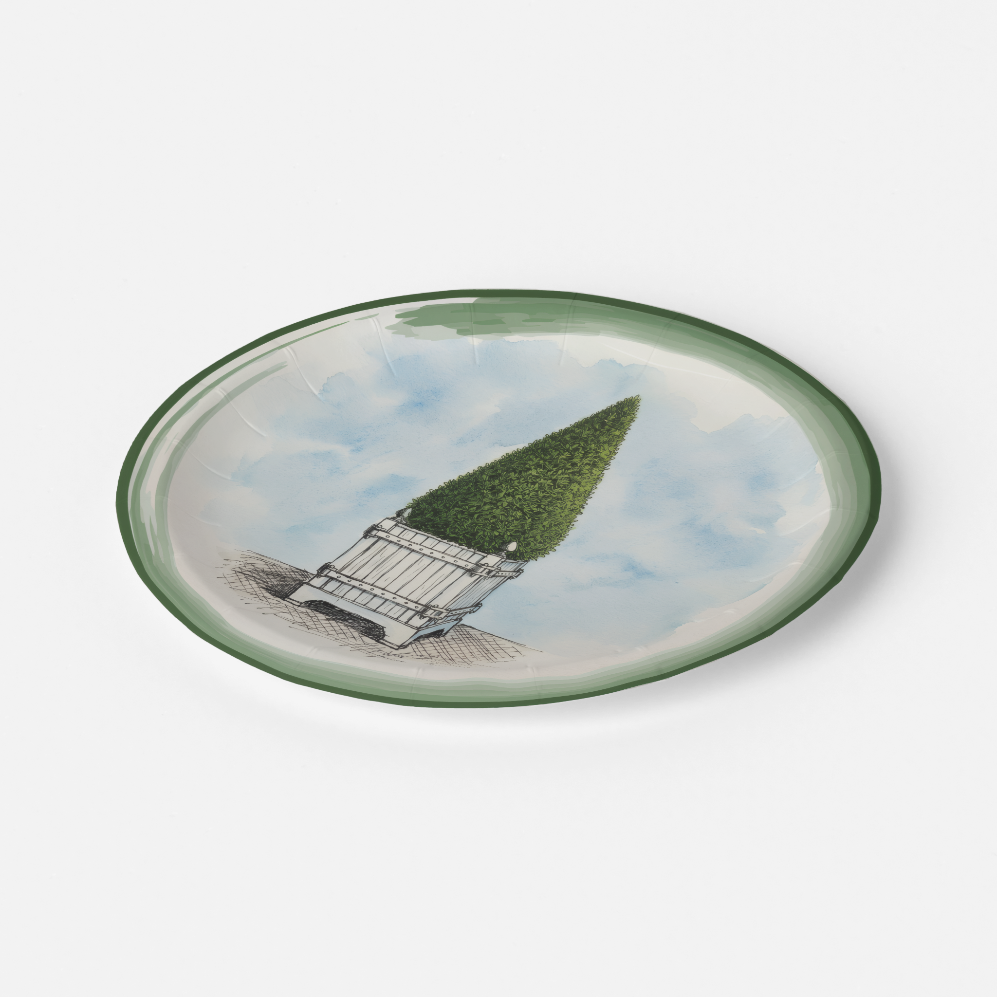 Vintage Voyagers France Le Jardin Français Cone Topiary Paper Party Plate 