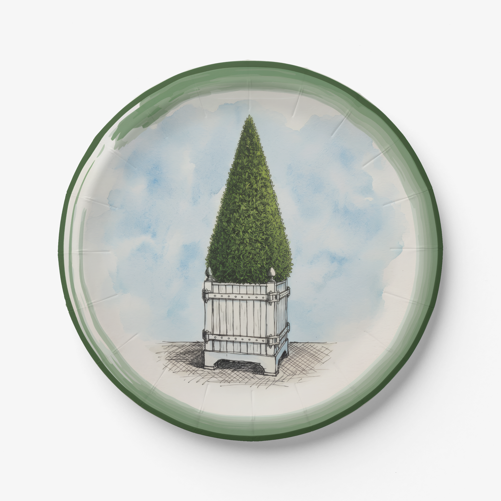 Vintage Voyagers France Le Jardin Français Cone Topiary Paper Party Plate 