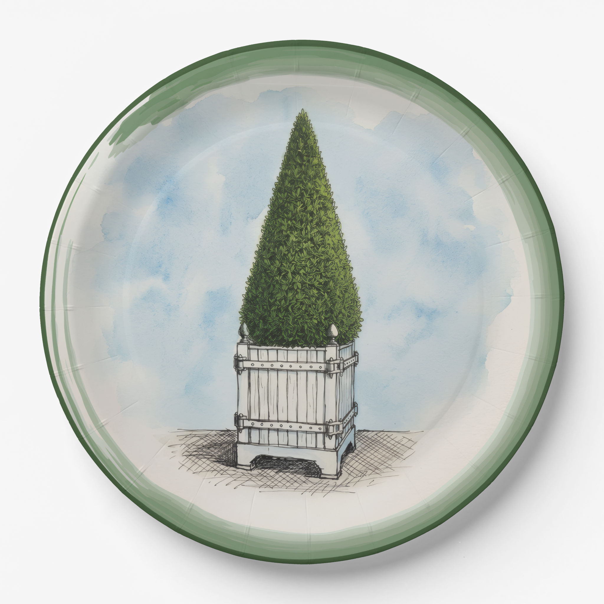 Vintage Voyagers France Le Jardin Français Cone Topiary Paper Party Plate 