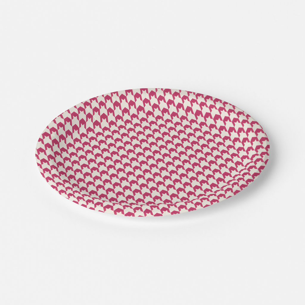 Vintage Voyagers France Hot Pink Houndstooth Paper Plates