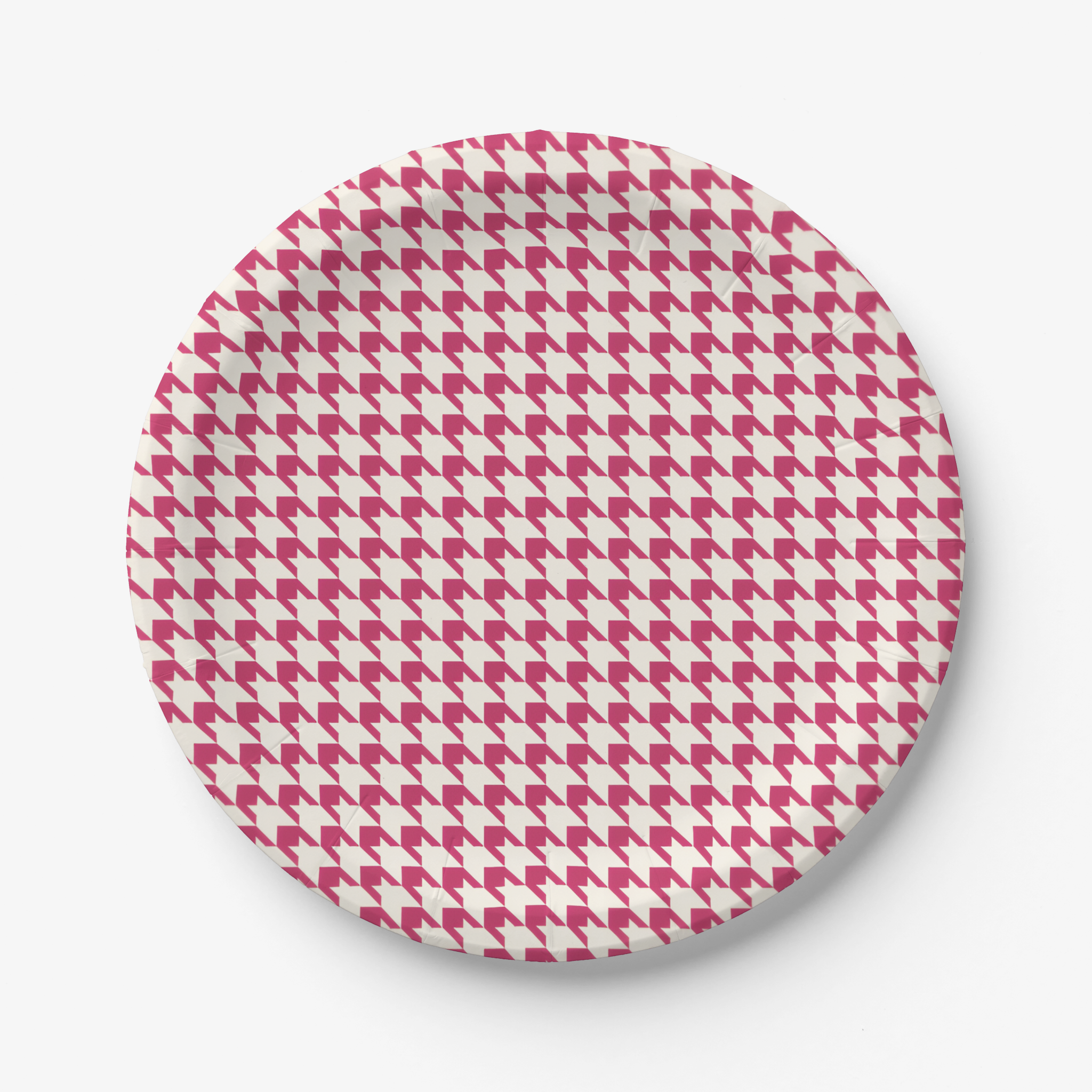 Vintage Voyagers France Hot Pink Houndstooth Paper Plates