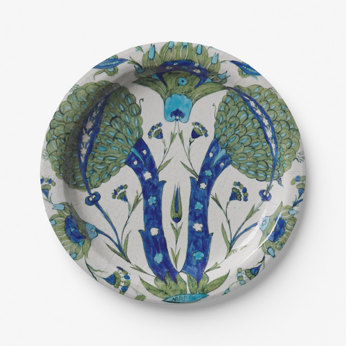 Vintage Voyagers France Lagoon Houndstooth Paper Party Plate