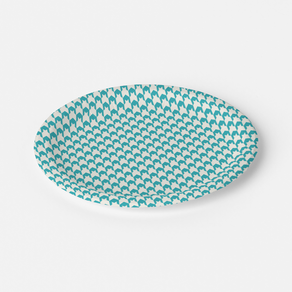 Vintage Voyagers France Lagoon Houndstooth Paper Party Plate