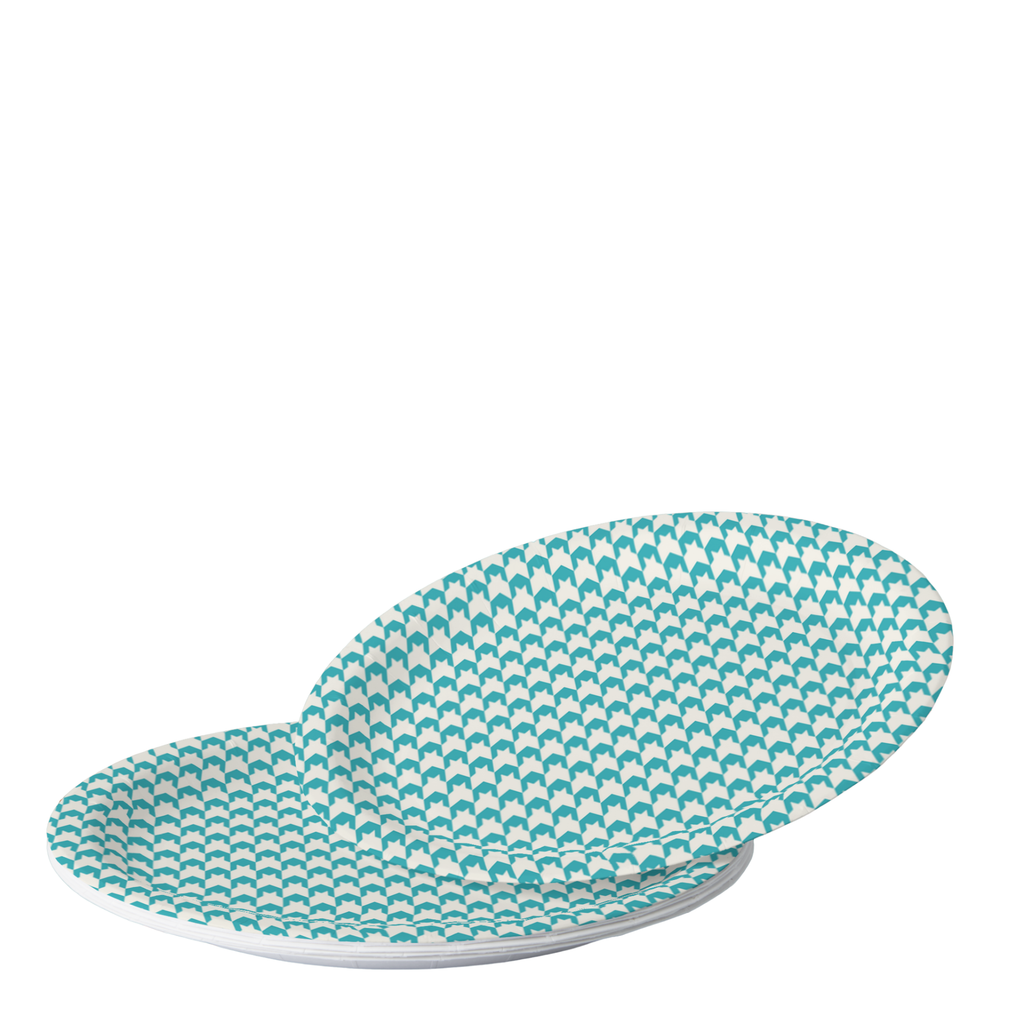 Vintage Voyagers France Lagoon Houndstooth Paper Party Plate