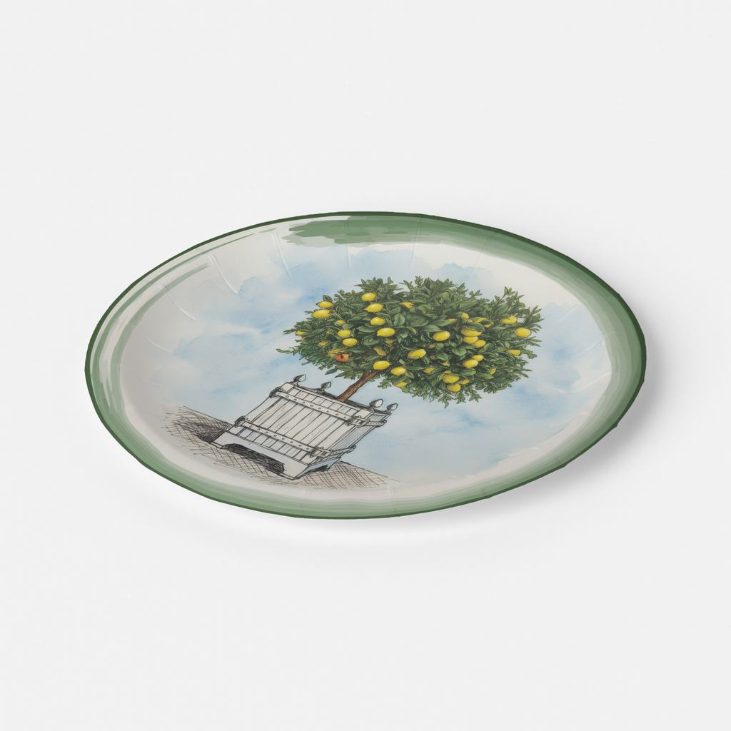 Vintage voyagers France Le Jardin Français Lemon Topiary Paper Party Plate