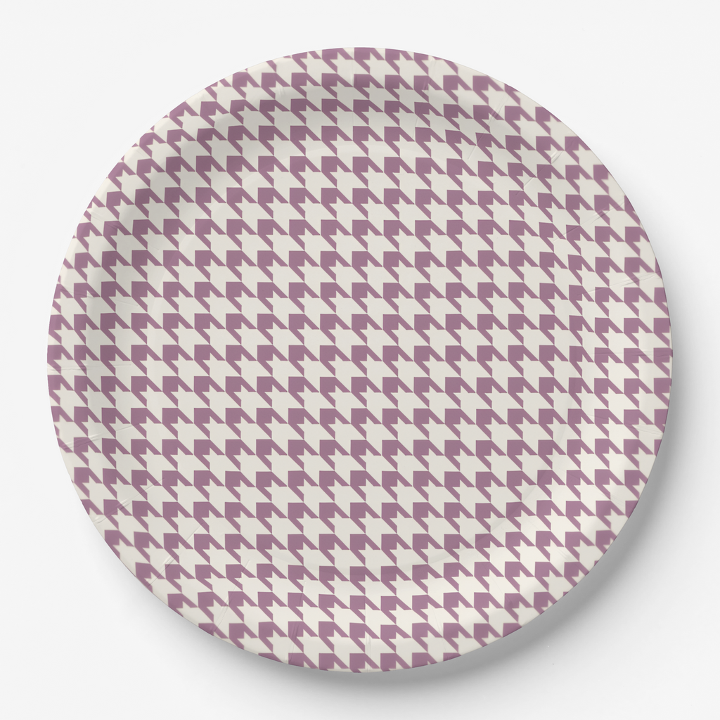 Vintage Voyagers Mauve Houndstooth Paper Plates