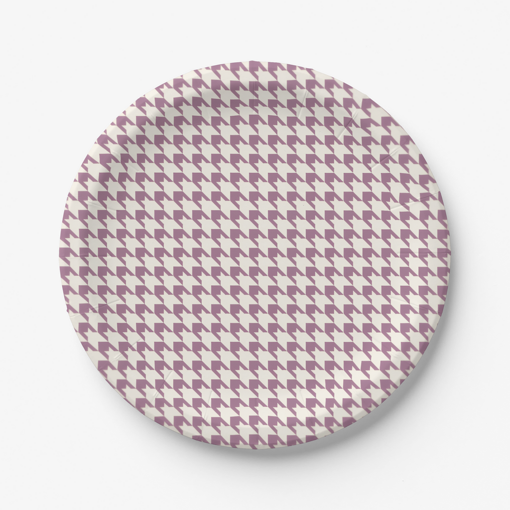 Vintage Voyagers Mauve Houndstooth Paper Plates