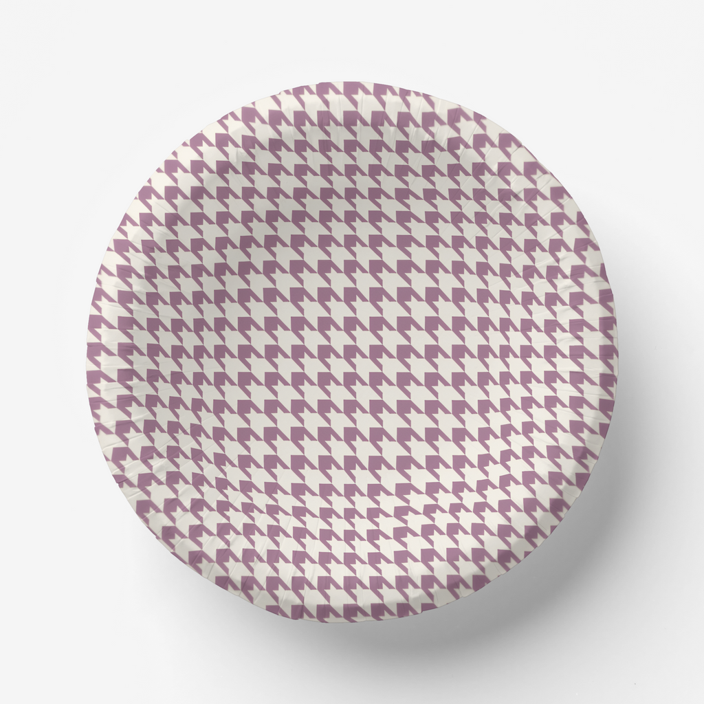 Vintage Voyagers Mauve Houndstooth Paper Plates