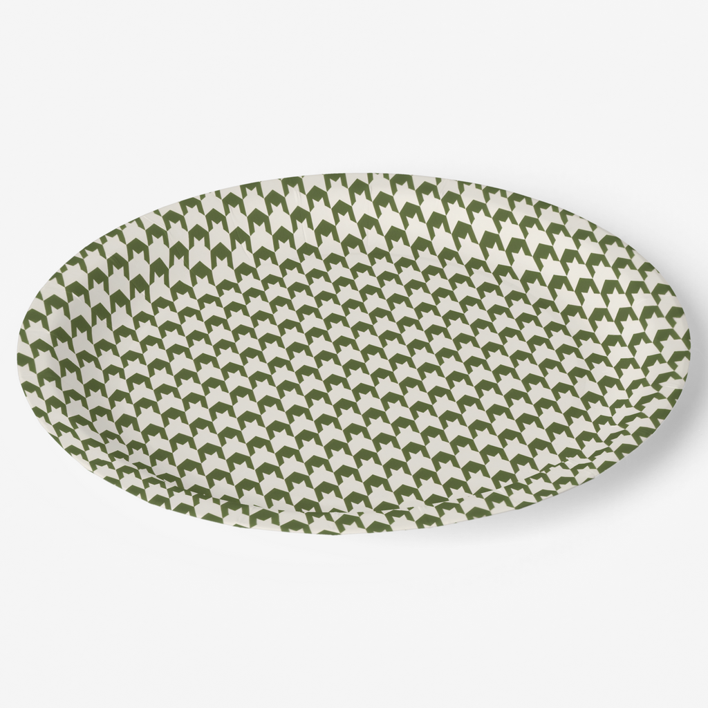 Vintage Voyagers France Olive Houndstooth Paper Plate