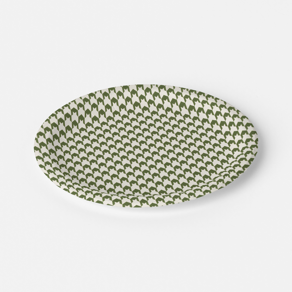 Vintage Voyagers France Olive Houndstooth Paper Plate