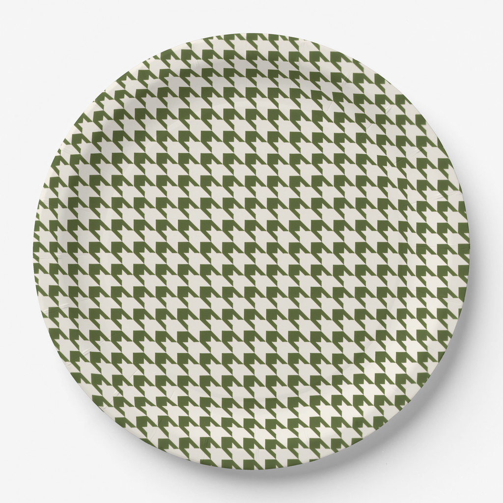Vintage Voyagers France Olive Houndstooth Paper Plate