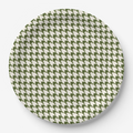 Vintage Voyagers France Olive Houndstooth Paper Plate