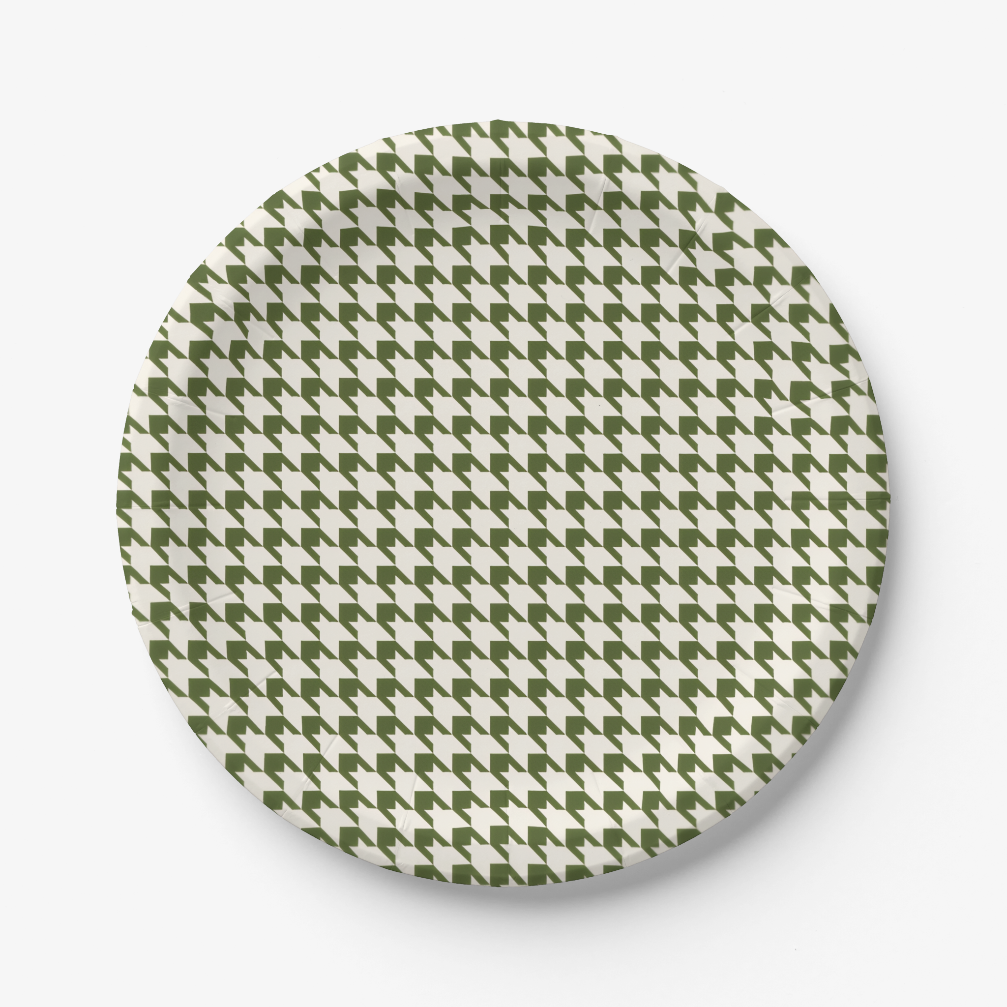 Vintage Voyagers France Olive Houndstooth Paper Plate