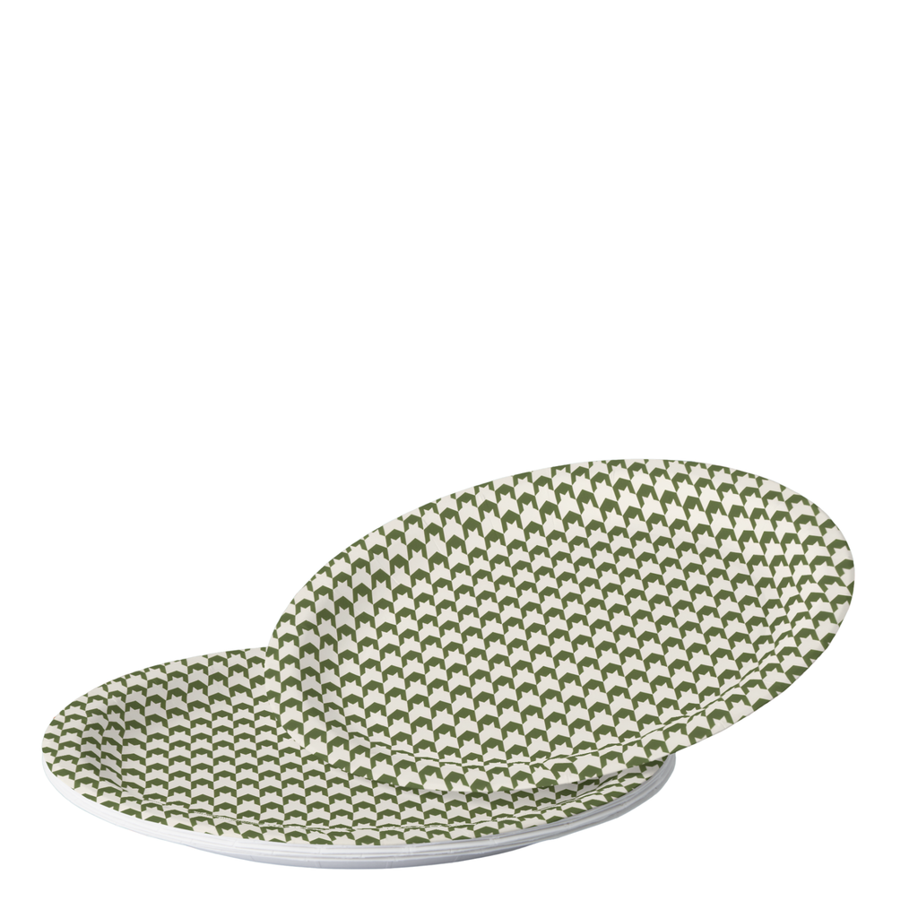 Vintage Voyagers France Olive Houndstooth Paper Plate