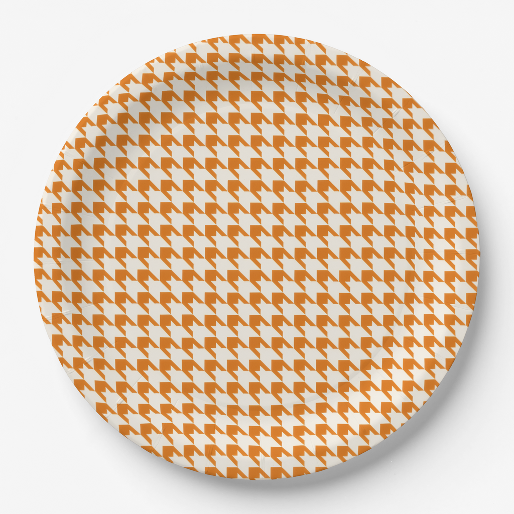 Vintage Voyagers France Orange Houndstooth Paper Plates