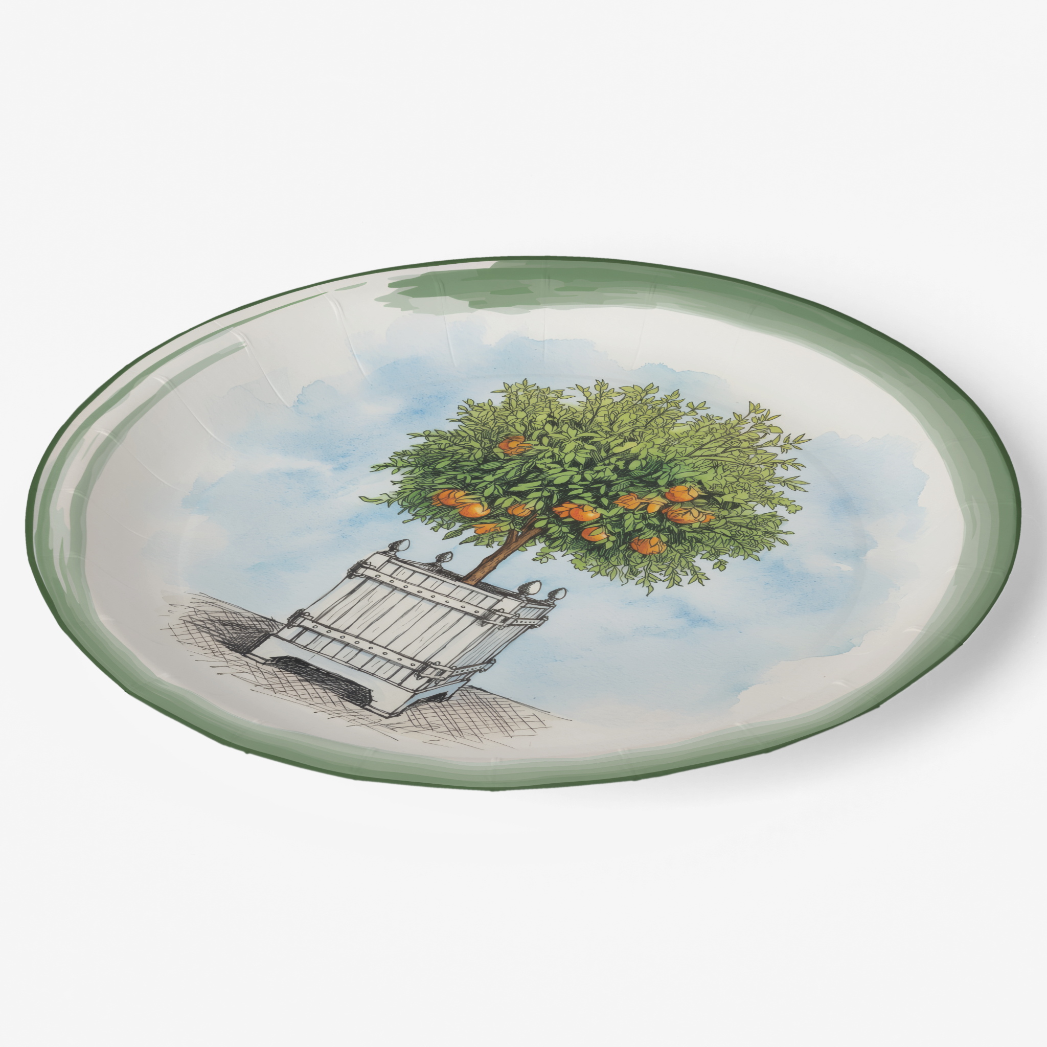 Vintage Voyagers France Le Jardin Français Orange Topiary Paper Party Plate 