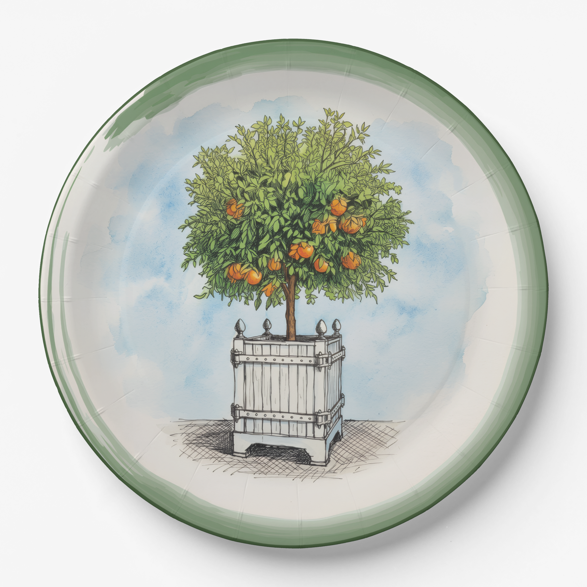 Vintage Voyagers France Le Jardin Français Orange Topiary Paper Party Plate 