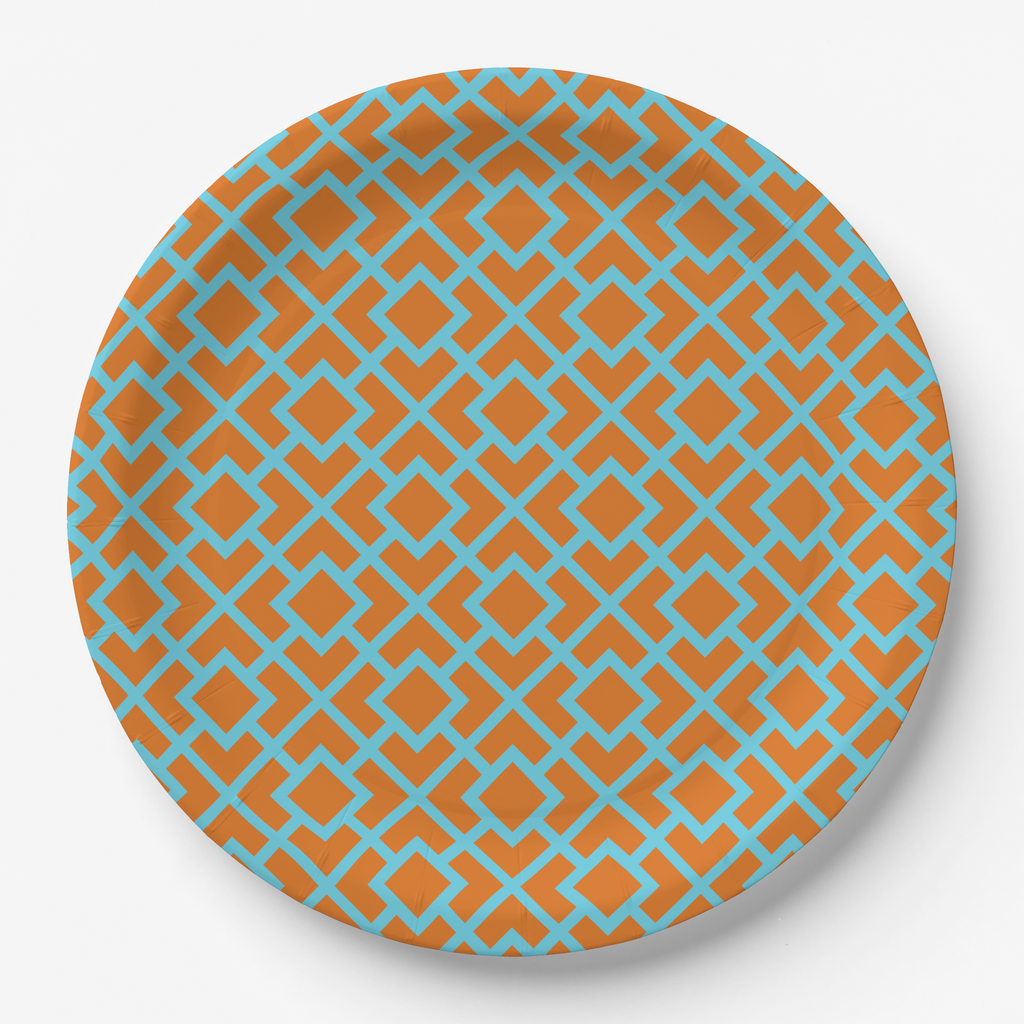 Vintage Voyagers France La Chinoiserie Orange Fretwork Paper Party Plate