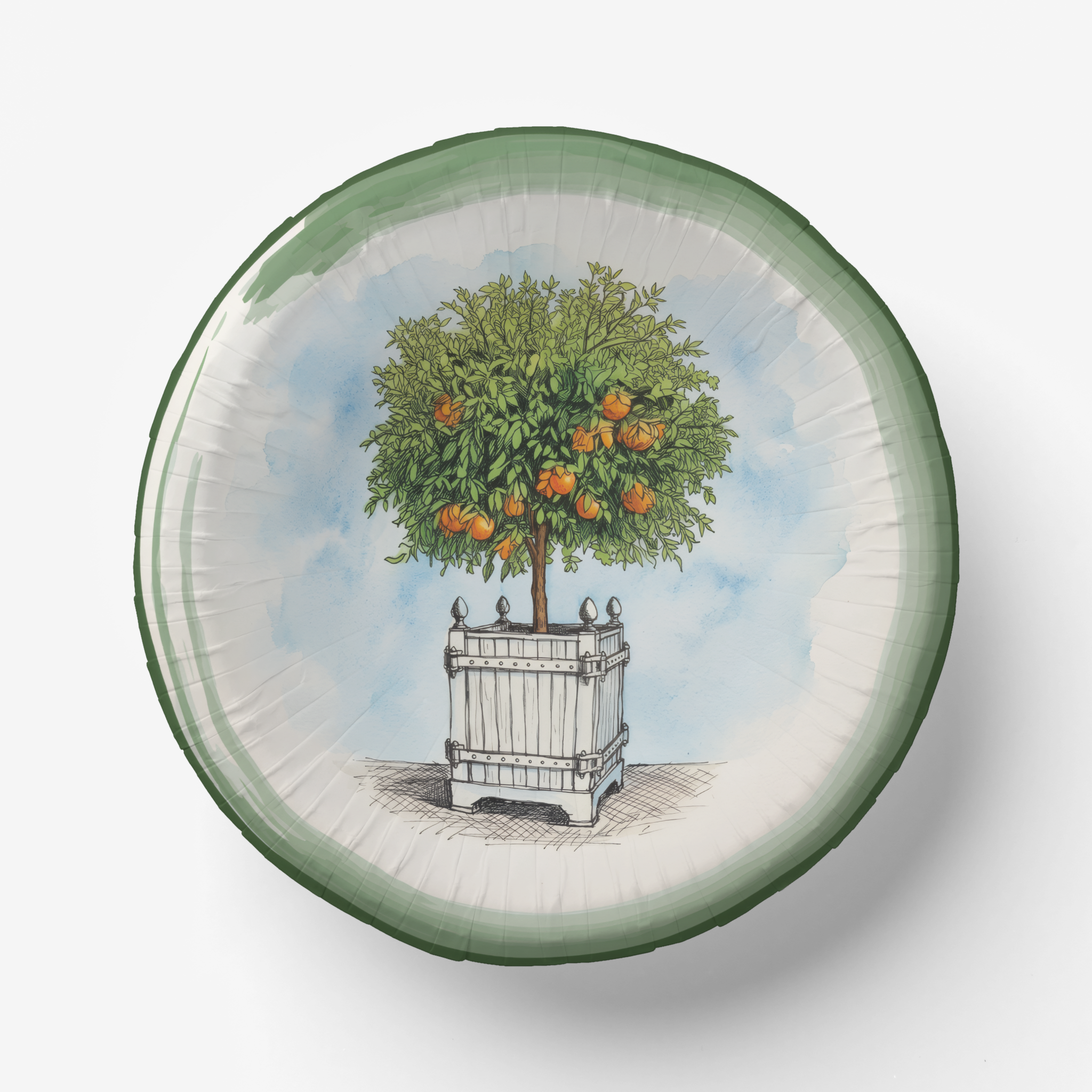 Vintage Voyagers France Le Jardin Français Orange Topiary Paper Party Plate 