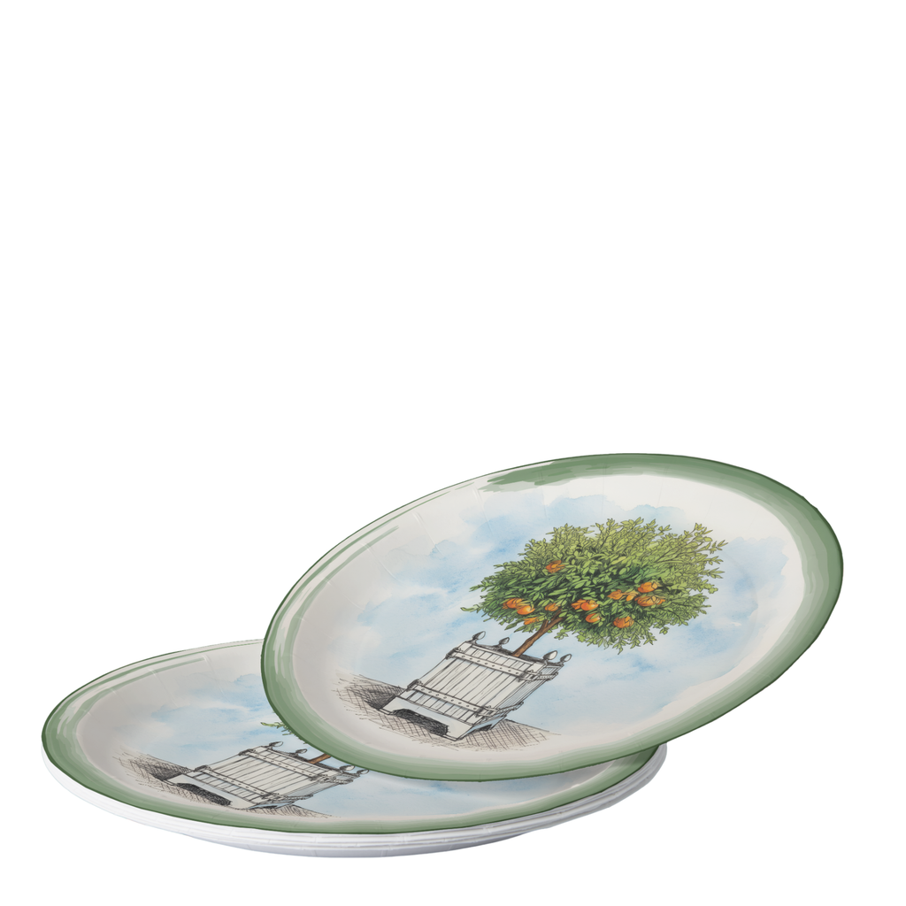 Vintage Voyagers France Le Jardin Français Orange Topiary Paper Party Plate 