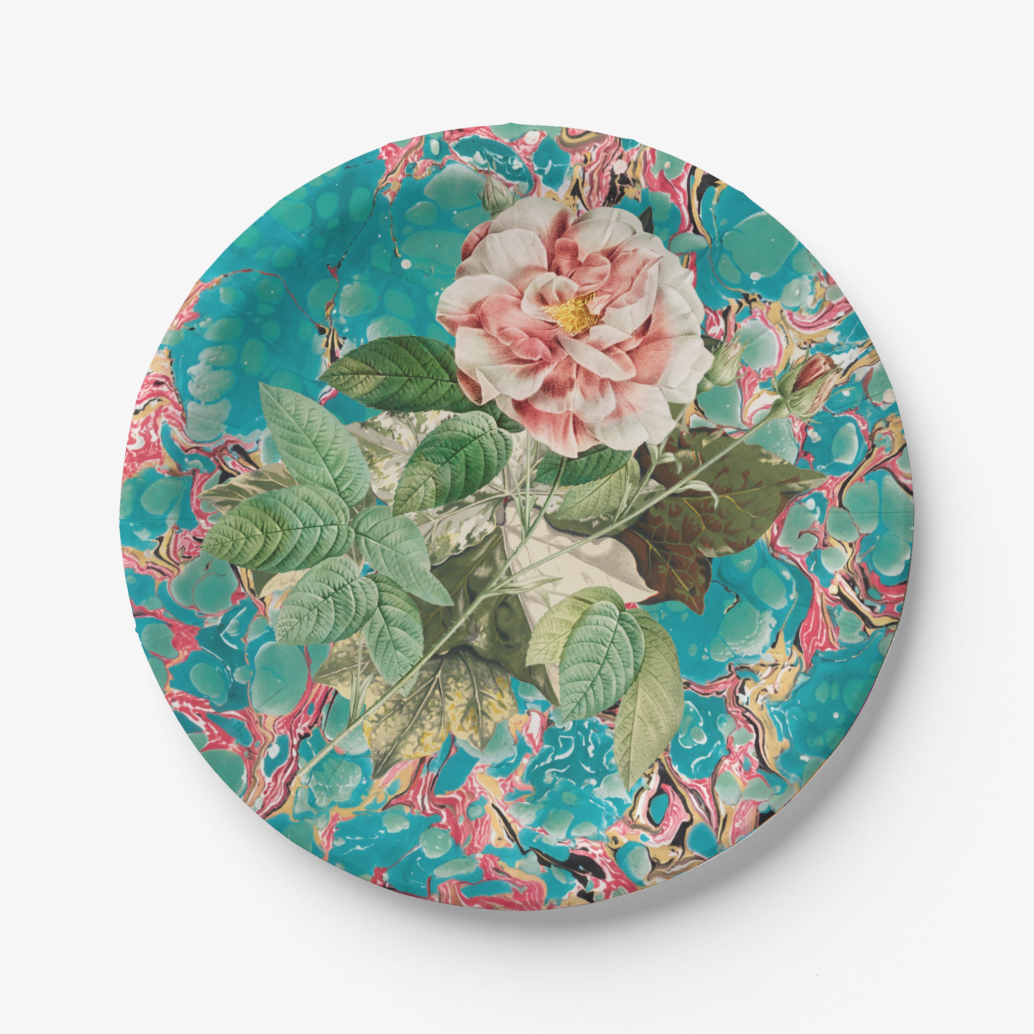 Vintage Voyagers France Aqua Floral Party Plate