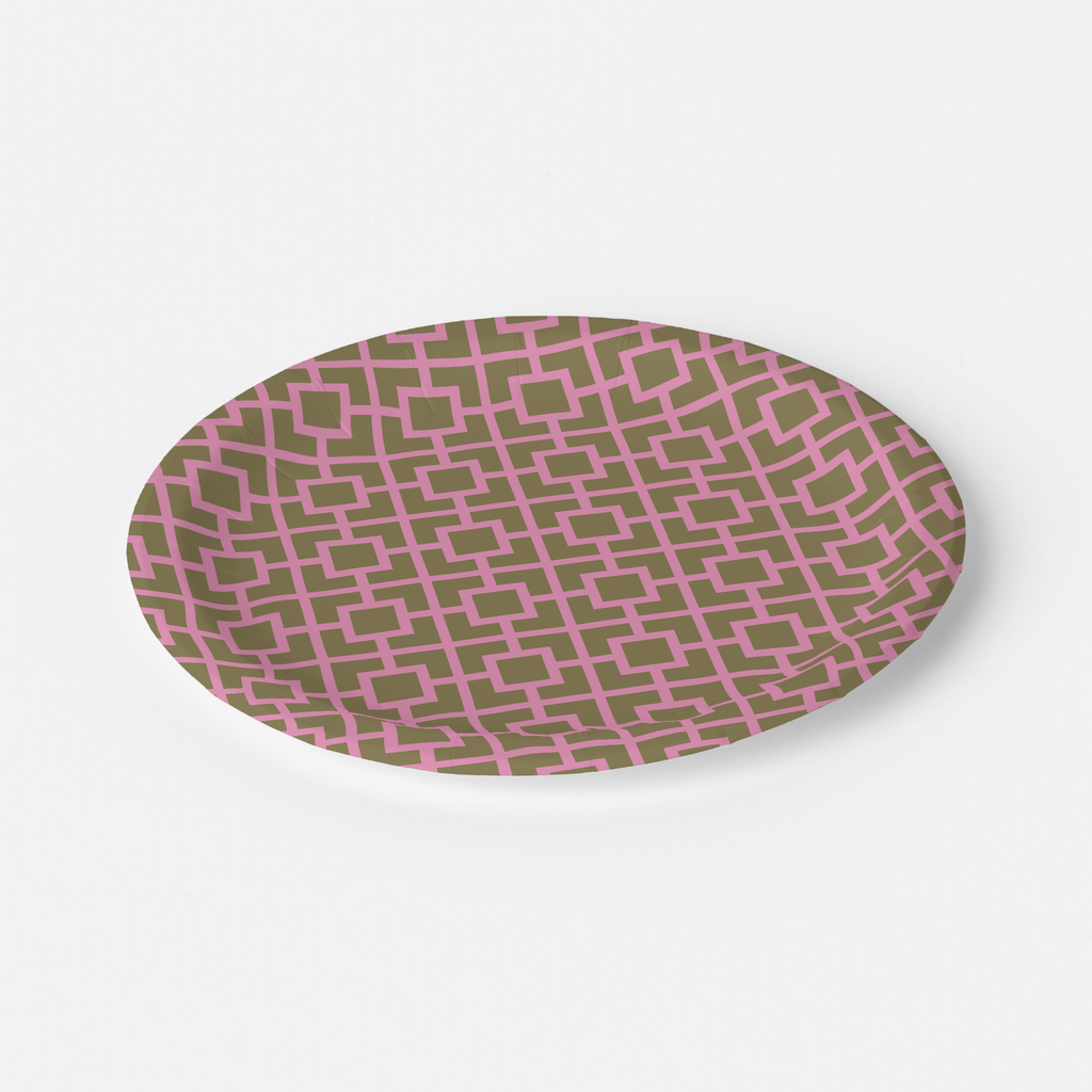 Vintage Voyagers Fracne La Chinoiserie Pink Fretwork Paper Party Plate